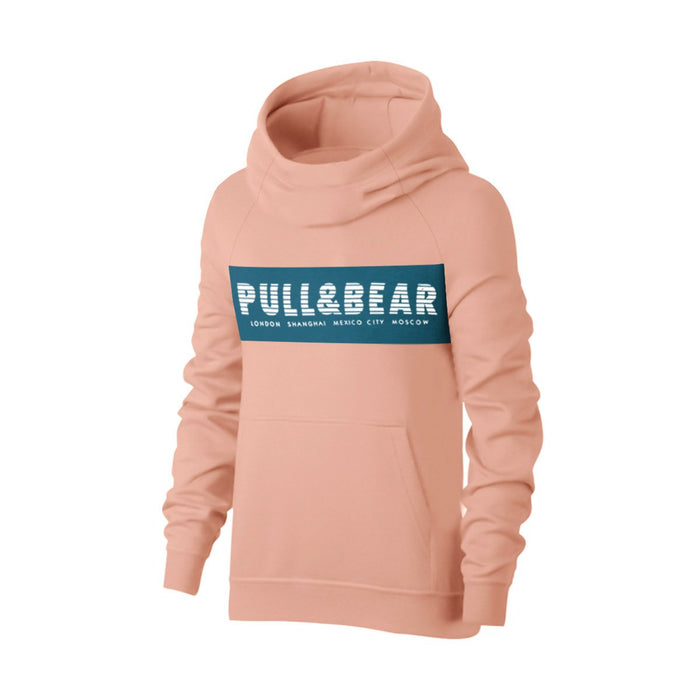 P&B Fleece Pullover Hoodie For Men-Coral Orange With Cyan Blue Panel-BE13577