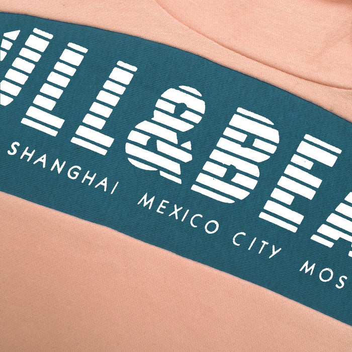 P&B Fleece Pullover Hoodie For Men-Coral Orange With Cyan Blue Panel-BE13577