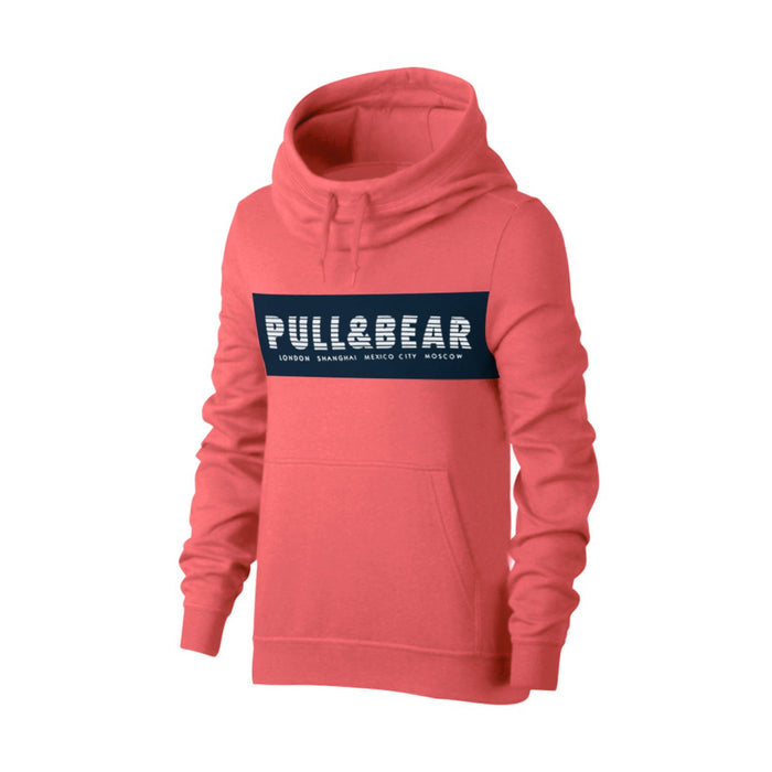 P&B Fleece Pullover Hoodie For Men-Coral Pink with Black Panel-BE13812