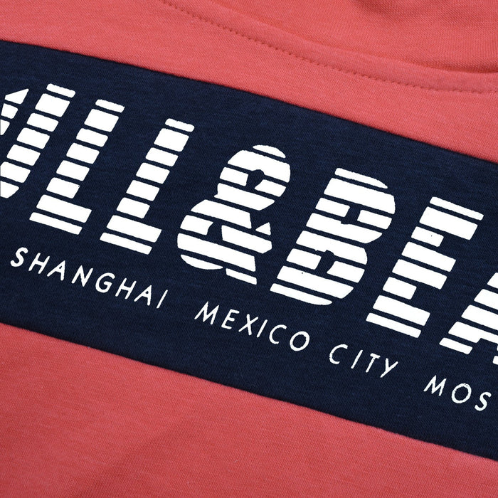 P&B Fleece Pullover Hoodie For Men-Coral Pink with Black Panel-BE13812