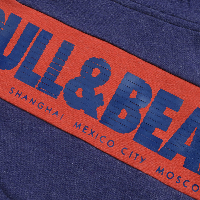 P&B Fleece Pullover Hoodie For Men-Dark Blue Melange with Orange Panel-BE13344