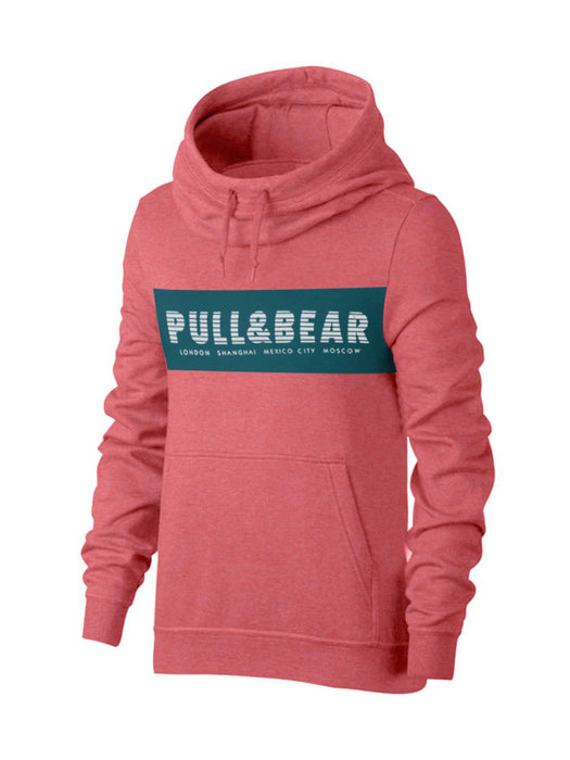 P&B Fleece Pullover Hoodie For Men-Dark Pink Melange With Prussian Blue Panel-RT2157