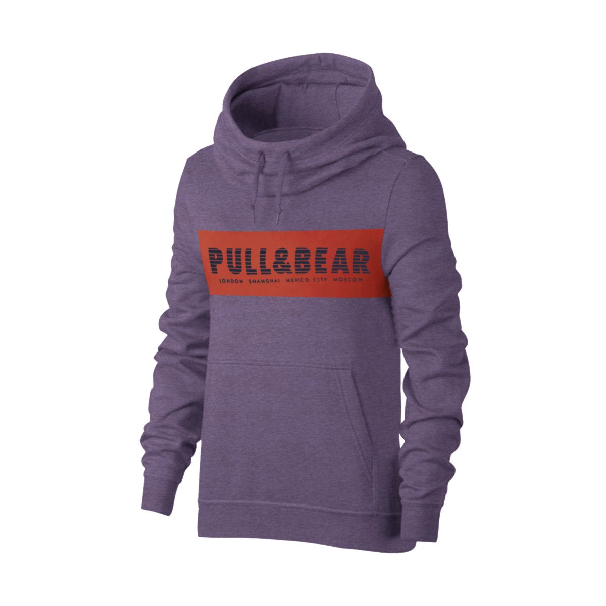 P&B Fleece Pullover Hoodie For Men-Dark Purple Melange With Orange Panel-BE13578