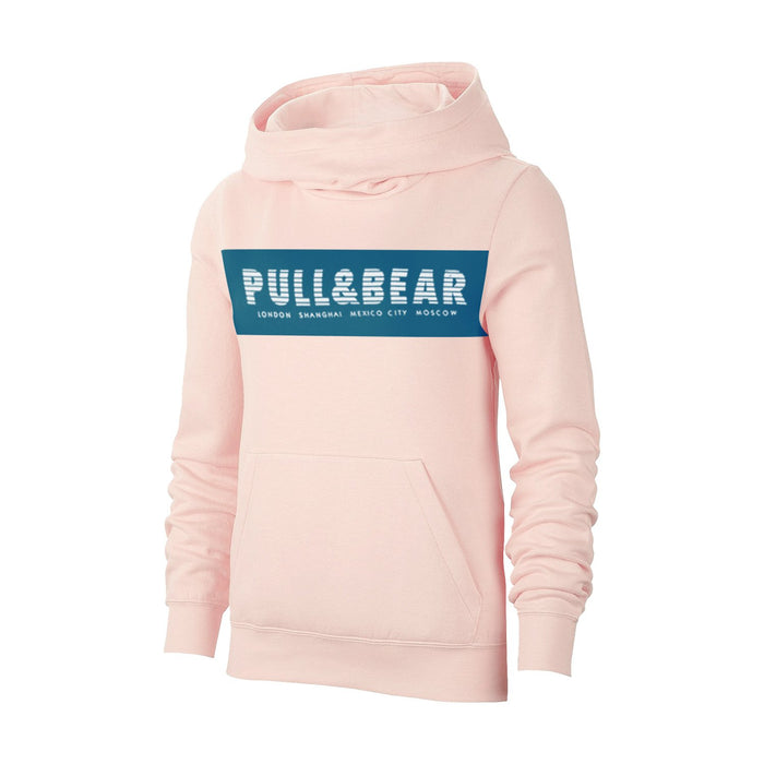 P&B Fleece Pullover Hoodie For Men-Light Peach With Dark Blue Panel-BE13573