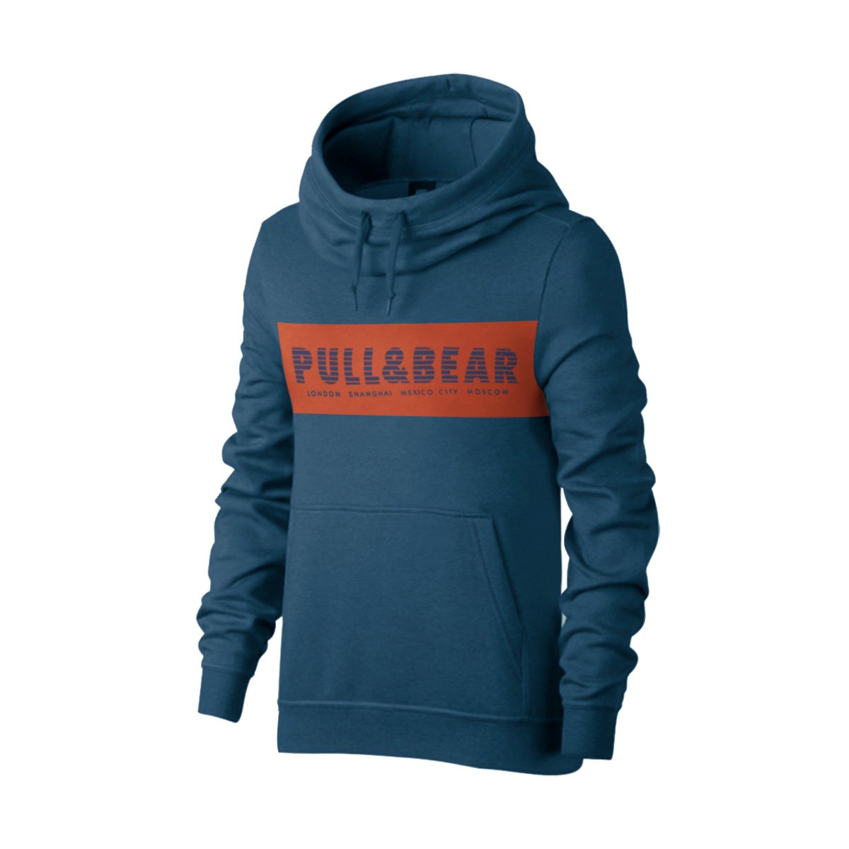 P&B Fleece Pullover Hoodie For Men-Mid Navy with Orange Panel-BE13826