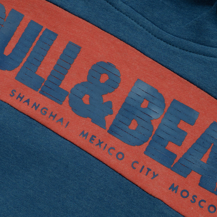 P&B Fleece Pullover Hoodie For Men-Mid Navy with Orange Panel-BE13826