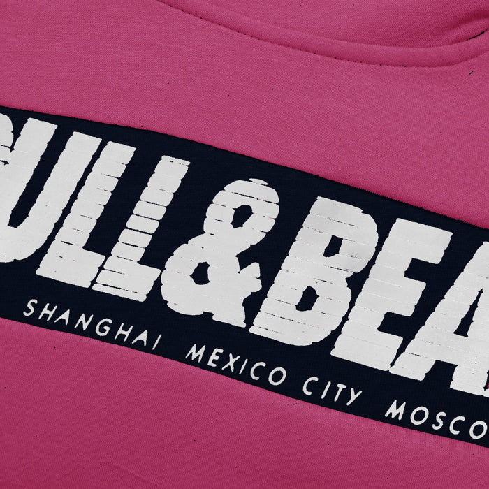 P&B Fleece Pullover Hoodie For Men-Pink with Navy Panel-SP4142