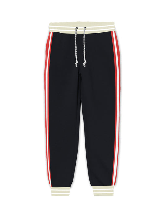 Red Pearl Terry Fleece Slim Fit Jogger Trouser For Kids-Navy & Off White With Assorted Stripes-Rt2167