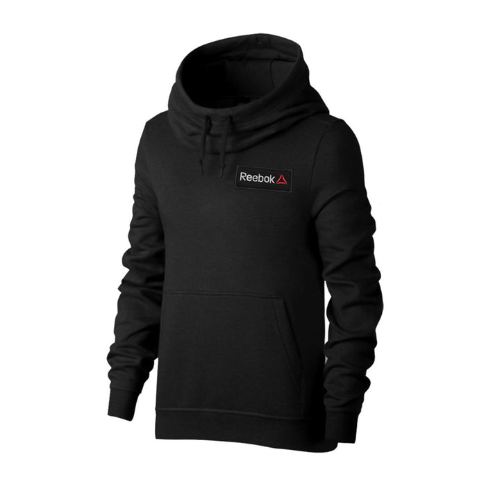 RB Fleece Funnel Neck Pullover Hoodie For Men-Black With White Embroidery-BE13472
