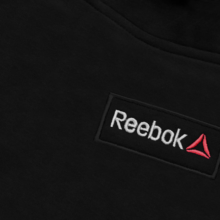 RB Fleece Funnel Neck Pullover Hoodie For Men-Black With White Embroidery-BE13472