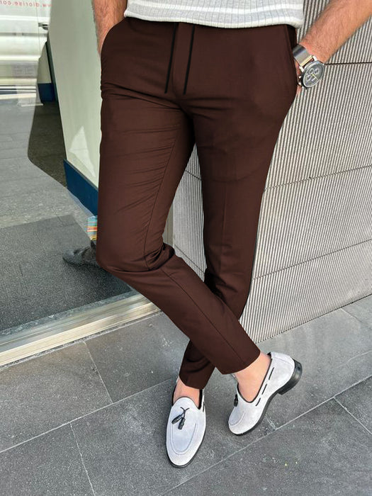 Louis Vicaci Slim Fit Lycra Trouser Pent For Men-Dark Brown-BR503