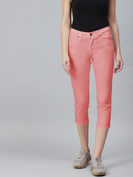 Stookers Slim Fit Capri For Ladies-Carrot Pink-F186