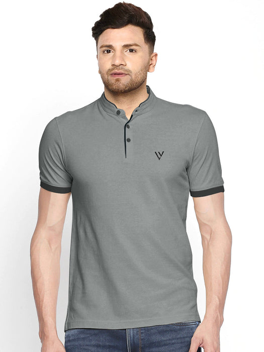 Summer Henlay Neck Polo Shirt For Men-Grey-AN4131