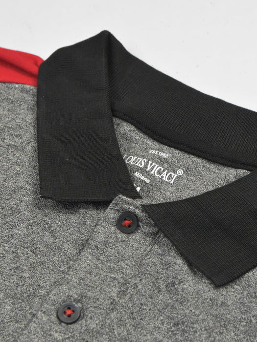 Summer Polo Shirt For Men-Black & Charcoal Melange-AN4148