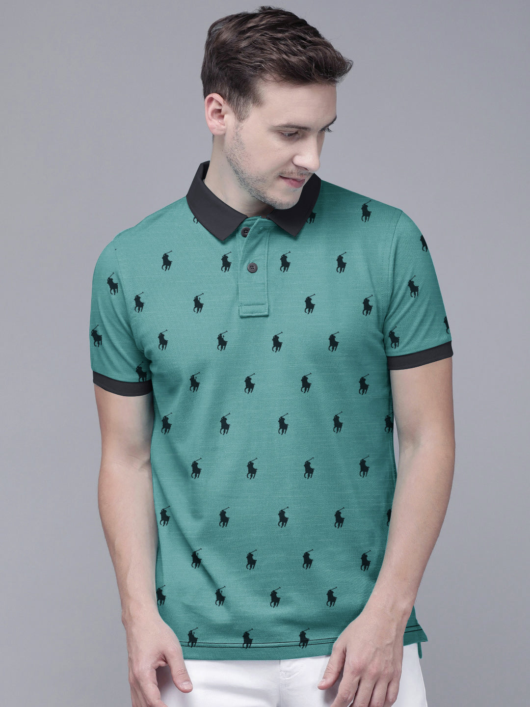 Summer Polo Shirt For Men-Cyan Green-AN3951