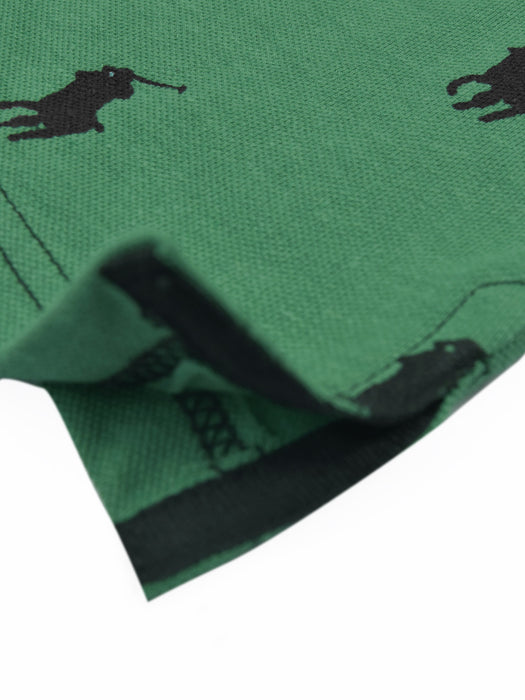 Summer Polo Shirt For Men-Green Melange with Allover Print-RT2340