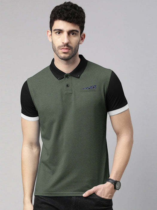 Summer Polo Shirt For Men-Green & Black-AN4186
