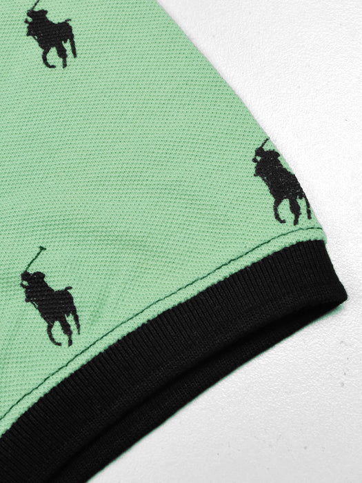 Summer Polo Shirt For Men-Light Green with Allover Print-RT2335