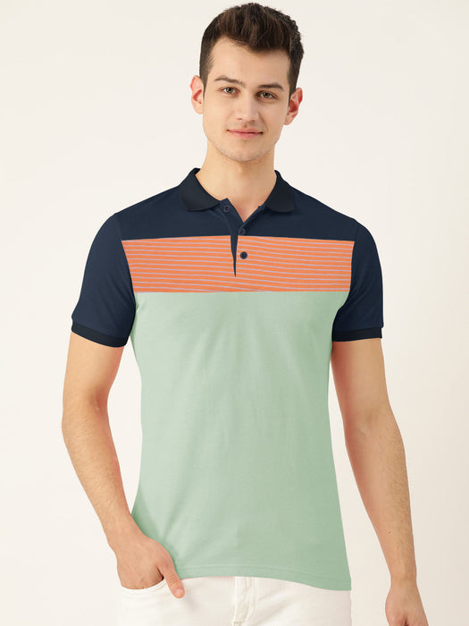 Summer Polo Shirt For Men-Light Green & Navy With Panel-RT40