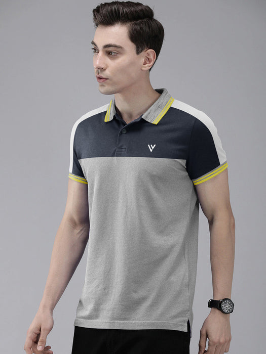 Summer Polo Shirt For Men-Navy With Grey & White-AN4163