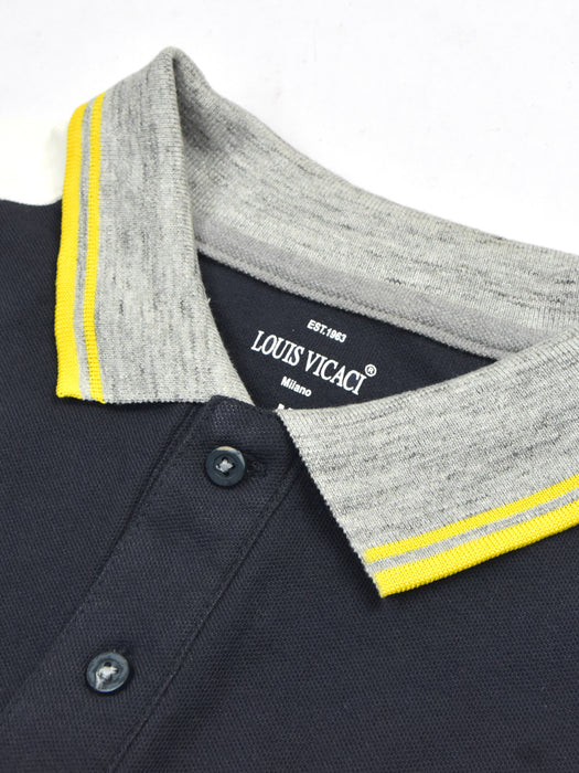 Summer Polo Shirt For Men-Navy With Grey & White-AN4163