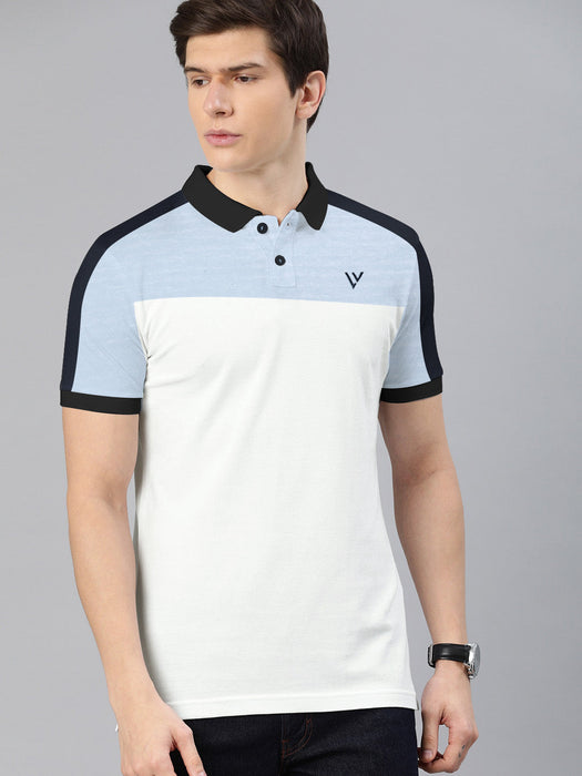 Summer Polo Shirt For Men-White & Blue-AN4173