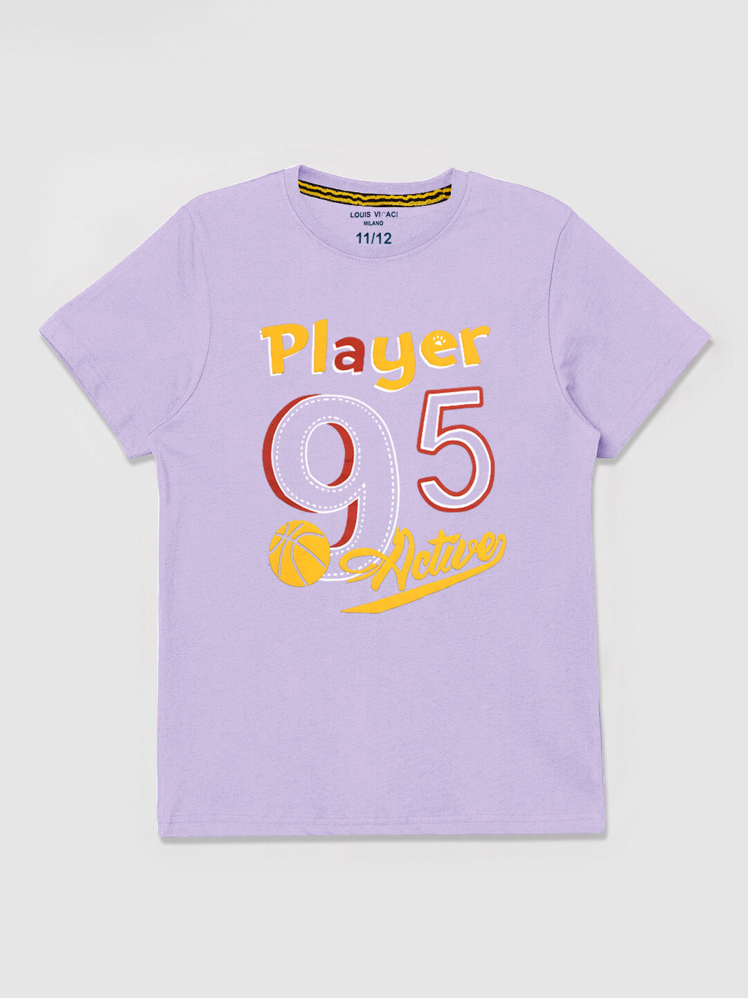 Summer Single Jersey Crew Neck Tee Shirt For Kids-Purple With Print-AN4158