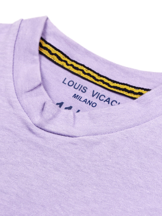 Summer Single Jersey Crew Neck Tee Shirt For Kids-Purple With Print-AN4158
