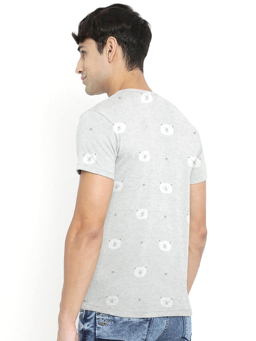 Summer Crew Neck Tee Shirt For Men-Grey with All Over Print-RT57