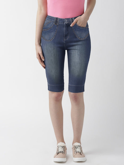 Tomster Denim Short For Ladies-Navy Faded-F234