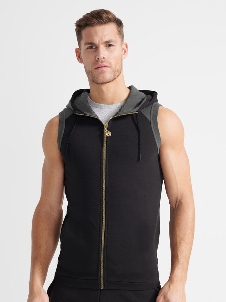 Louis Vicaci Fleece Sleeveless Zipper Sweater For Men-Black & Charcoal-RT1505