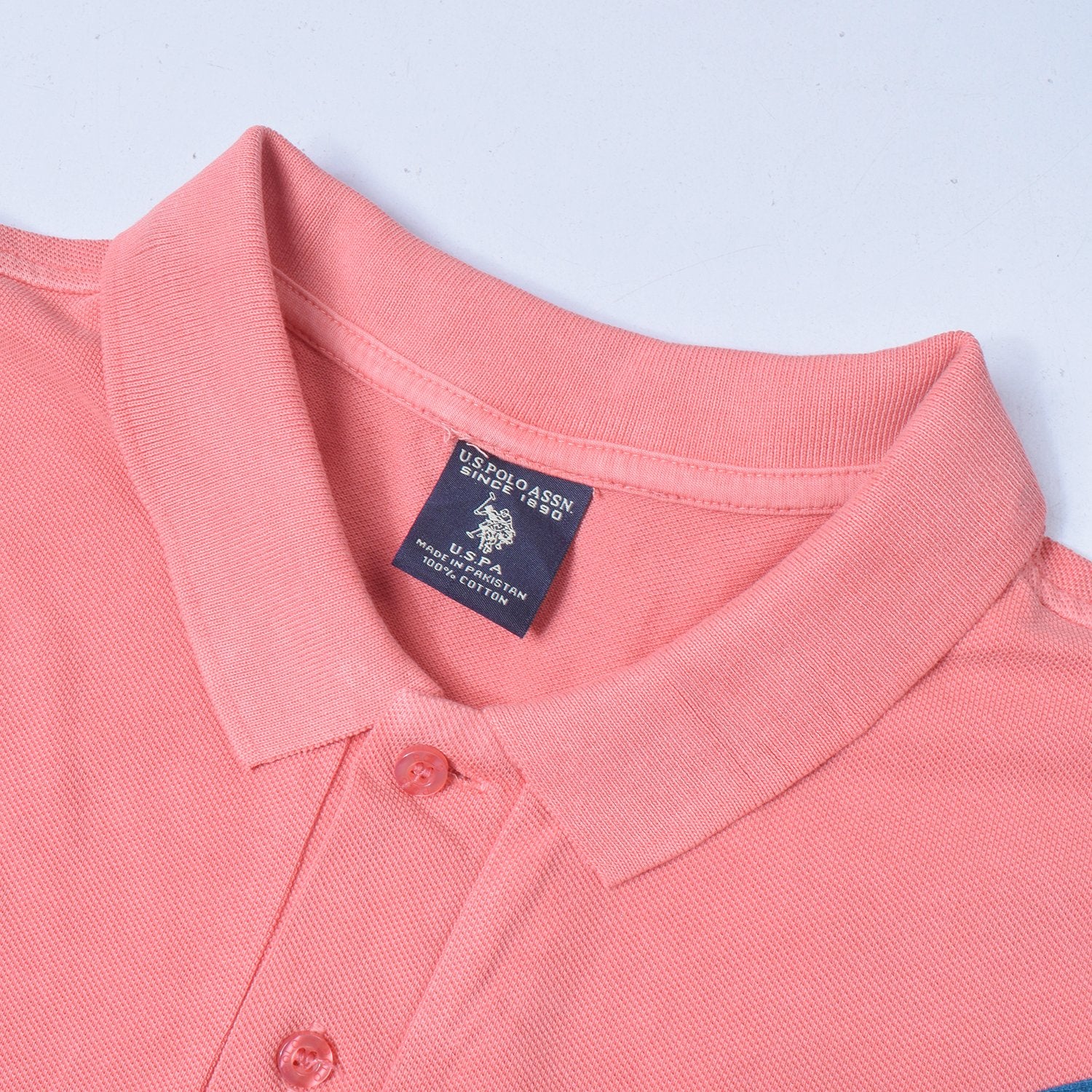 US Polo Muscle Fit Stylish Fashion Shirt For Men-Light Pink With Prussian Blue Panel-BE14694