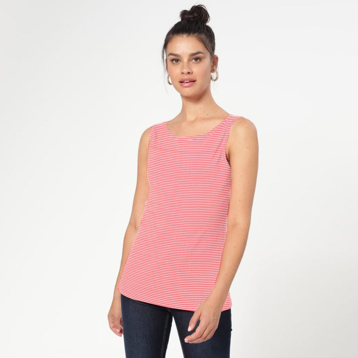 U.S Polo Sleeve Less Tank Top For Women-Pink Striper-RT604