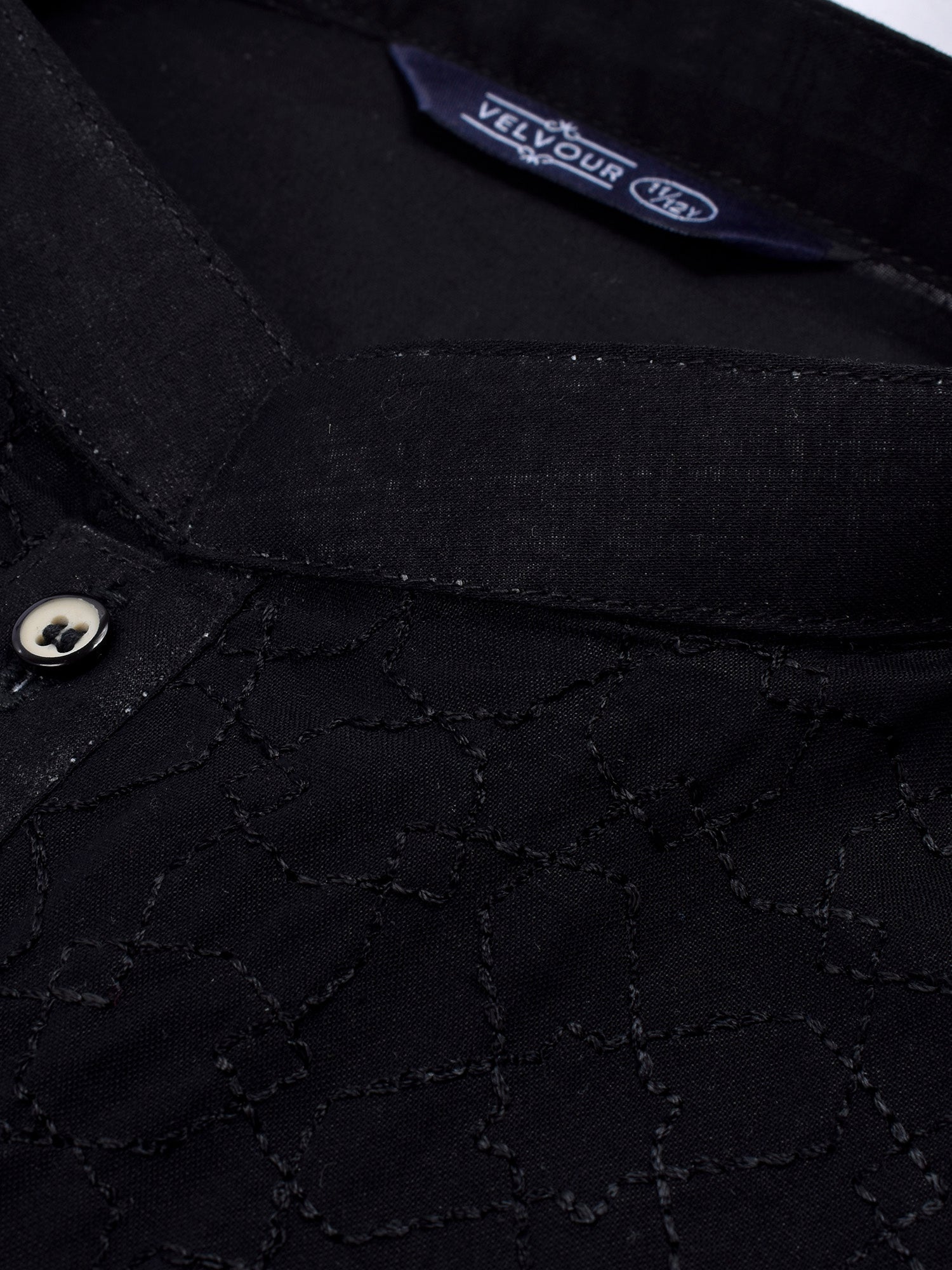 Stitched Kurta For Kids-Black Allover Textured-VL0043