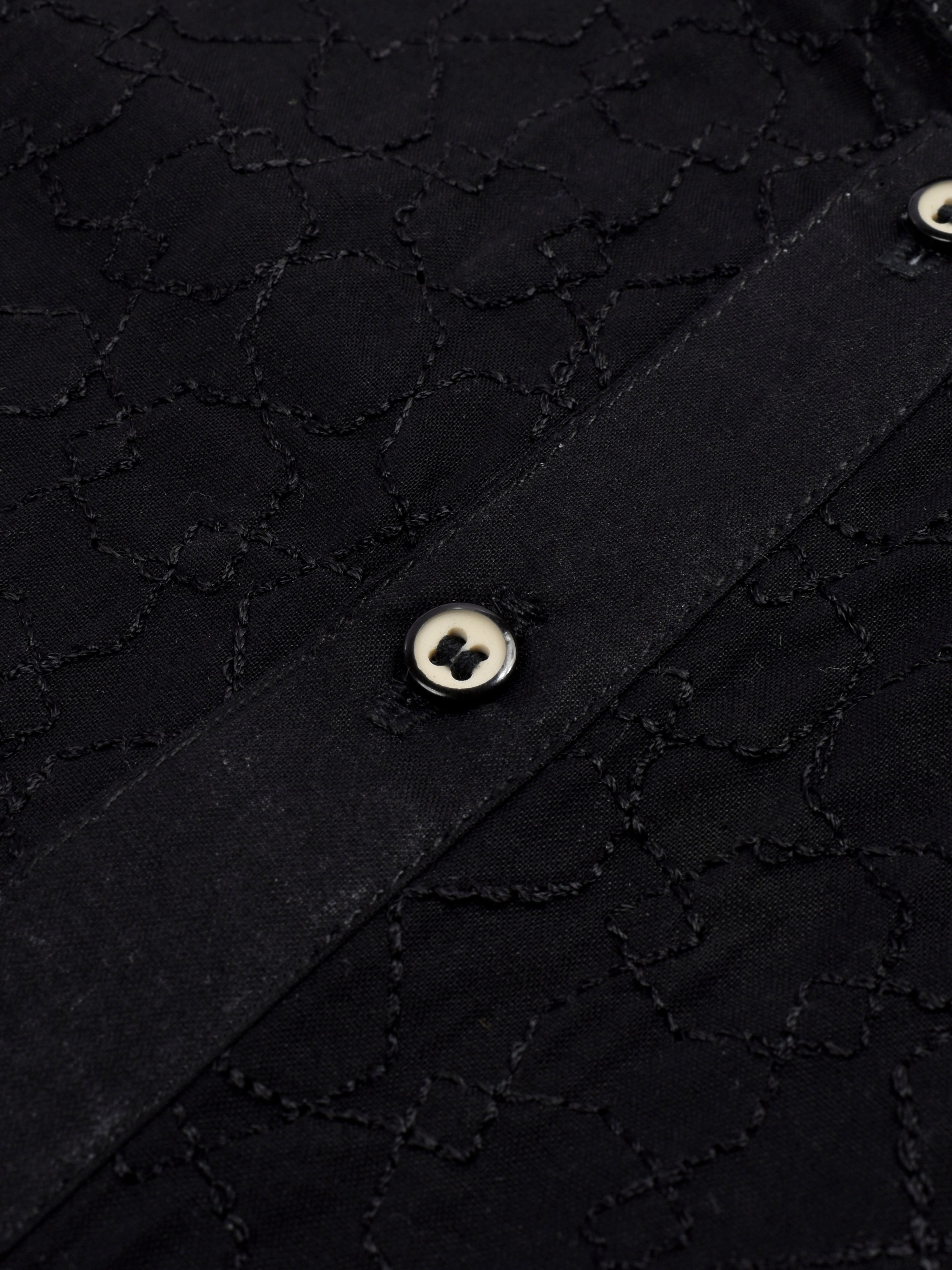 Stitched Kurta For Kids-Black Allover Textured-VL0043