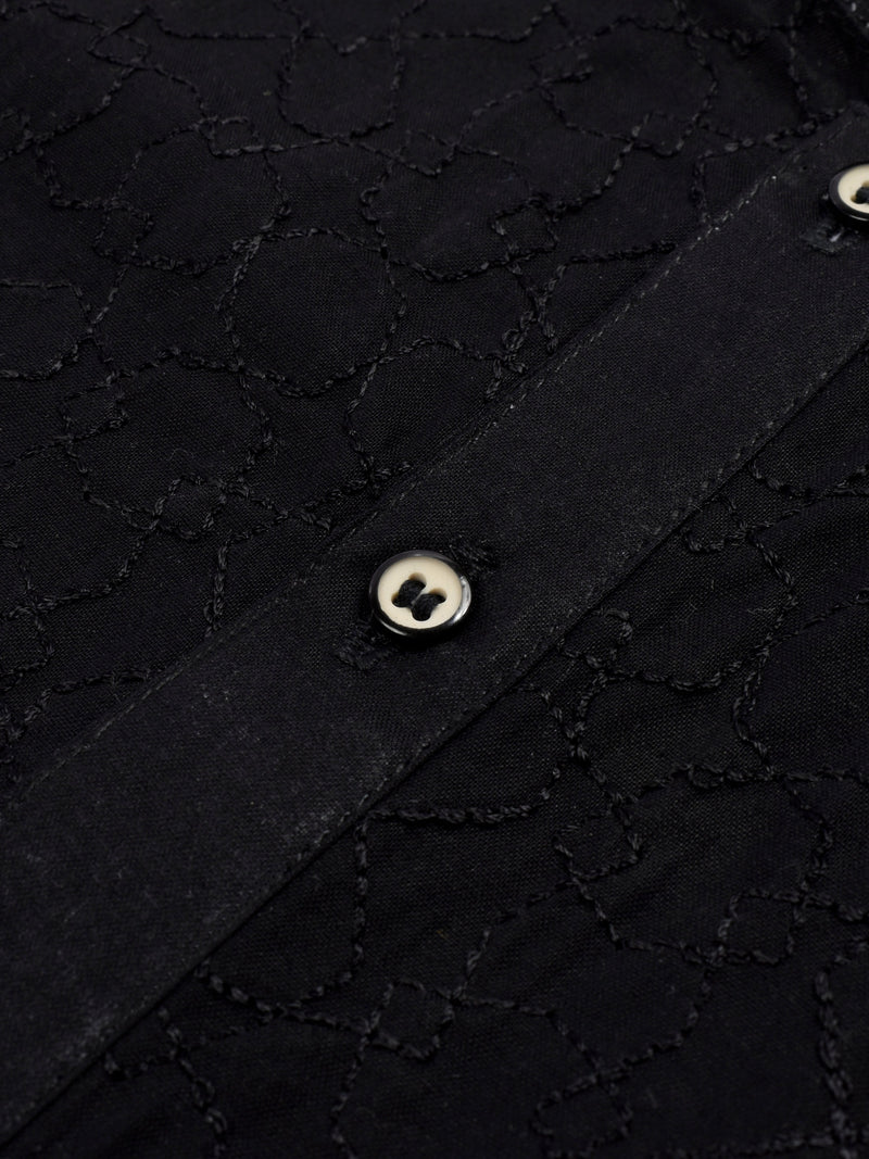 Stitched Kurta For Kids-Black Allover Textured-VL0043
