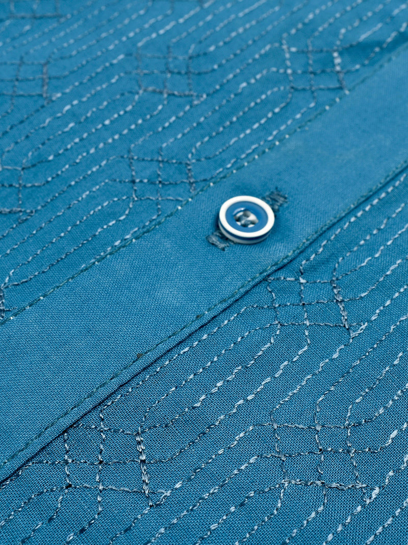 Stitched Kurta For Kids-Light Blue Allover Textured-VL0040