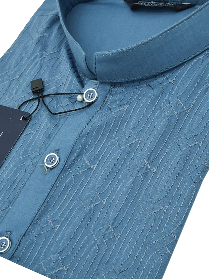 Stitched Kurta For Kids-Light Blue Allover Textured-VL0040