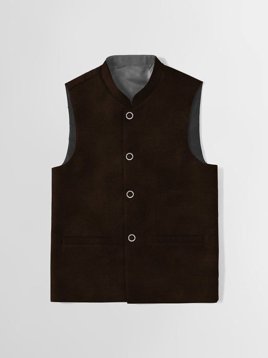 Premium Quality Stylish Velvet Waistcoat For Boys-Brown-RT943