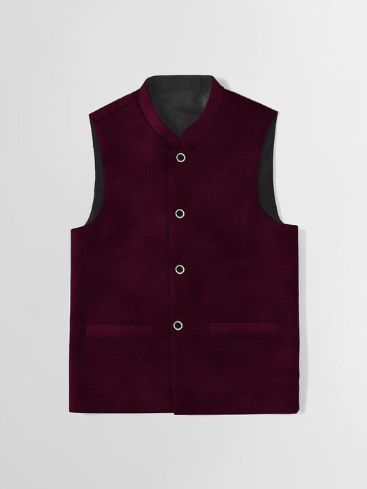 Premium Quality Stylish Velvet Waistcoat For Boys-Dark Burgundy-RT948