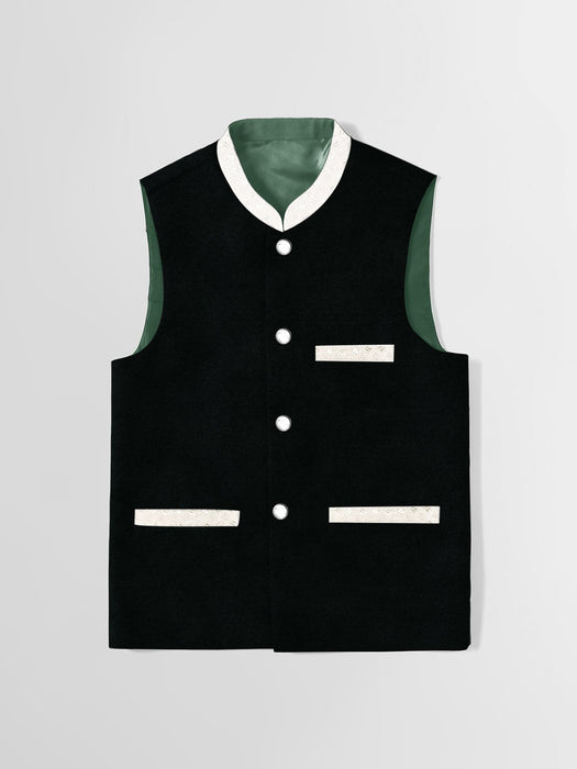 Premium Quality Stylish Velvet Waistcoat For Boys-Dark Cyan Green-RT942