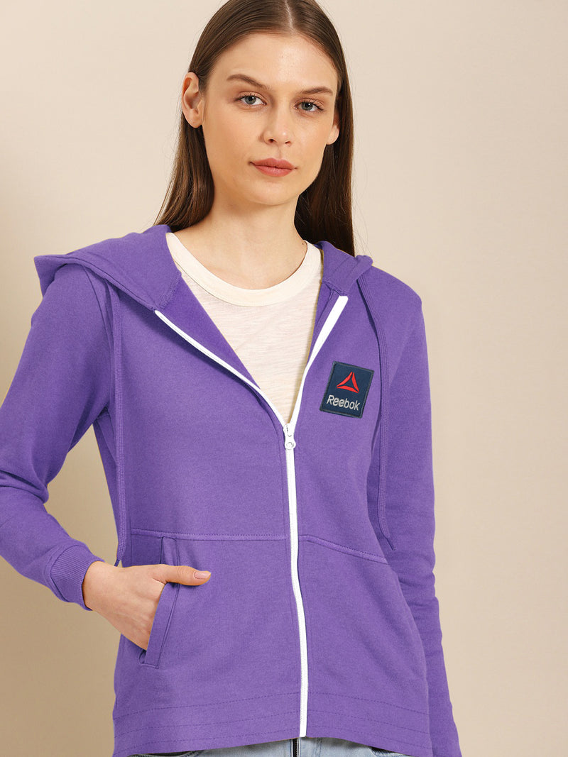RB Terry Fleece Zipper Hoodie For Ladies-Purple Melange-BR14370