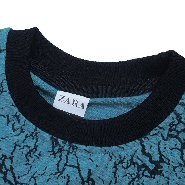 Terry Fleece Sweatshirt For Kids-Cyan with Allover Print-BR14725